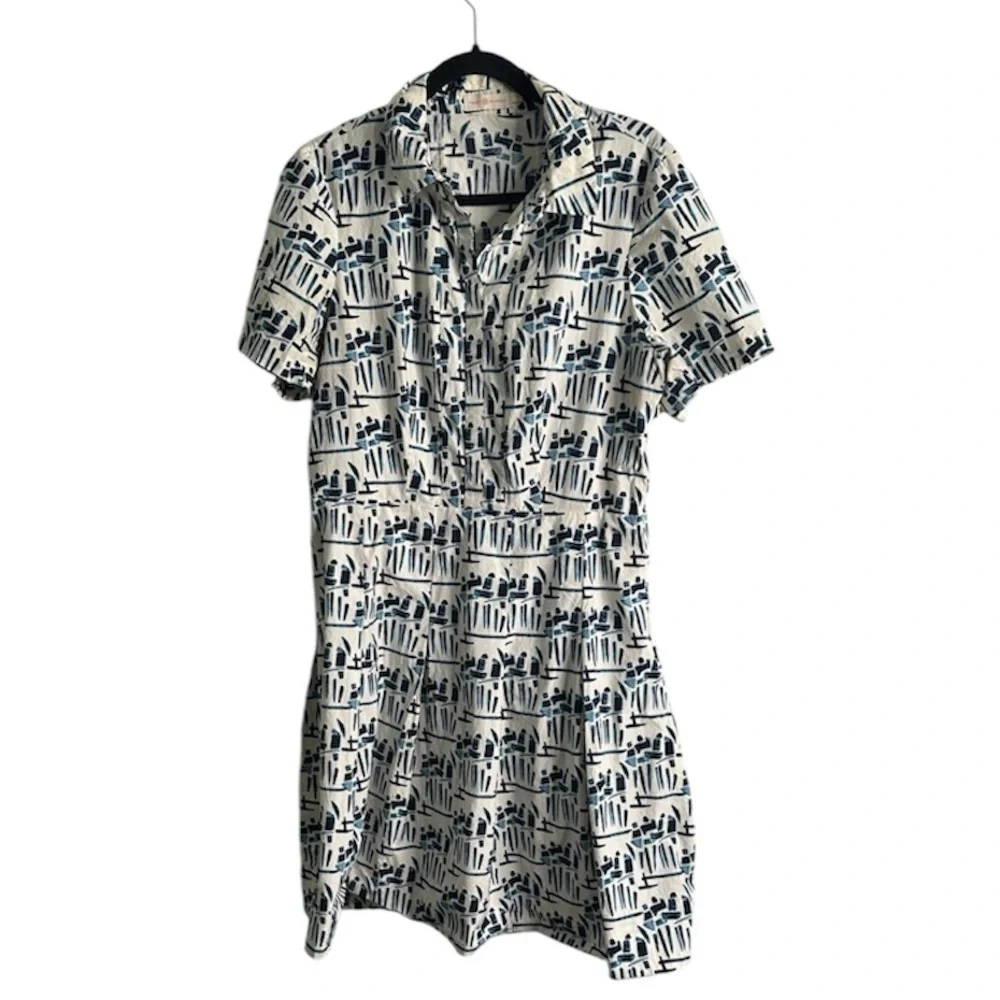 Tory Burch geomagnetic Blue and White Patterned pleated Dress size 14